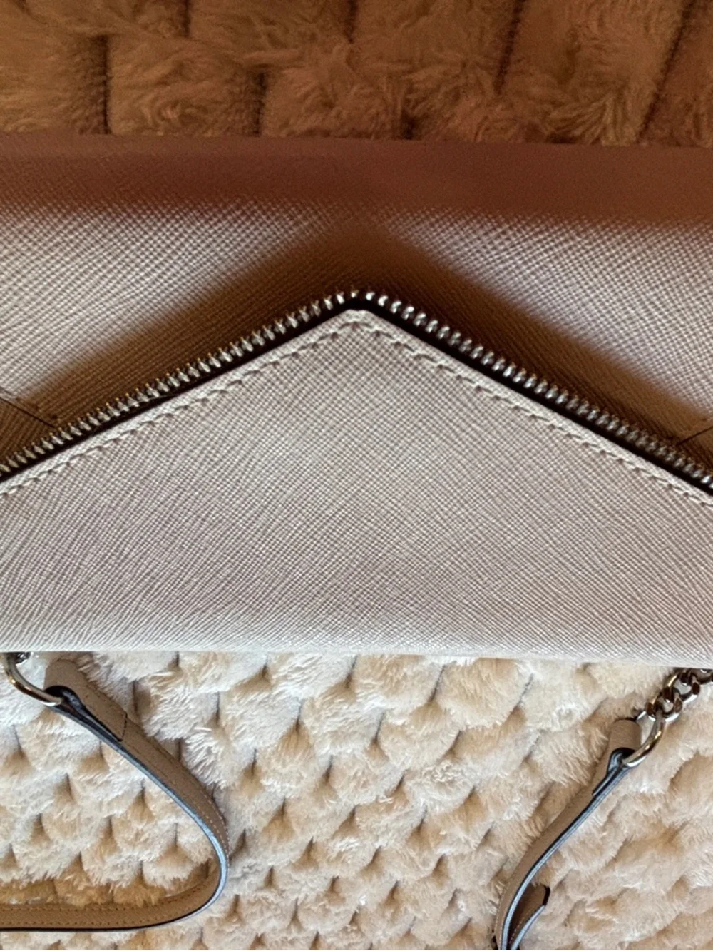 Rebecca Minkoff Beige Saffiano Coated Canvas Envelope Crossbody Wallet